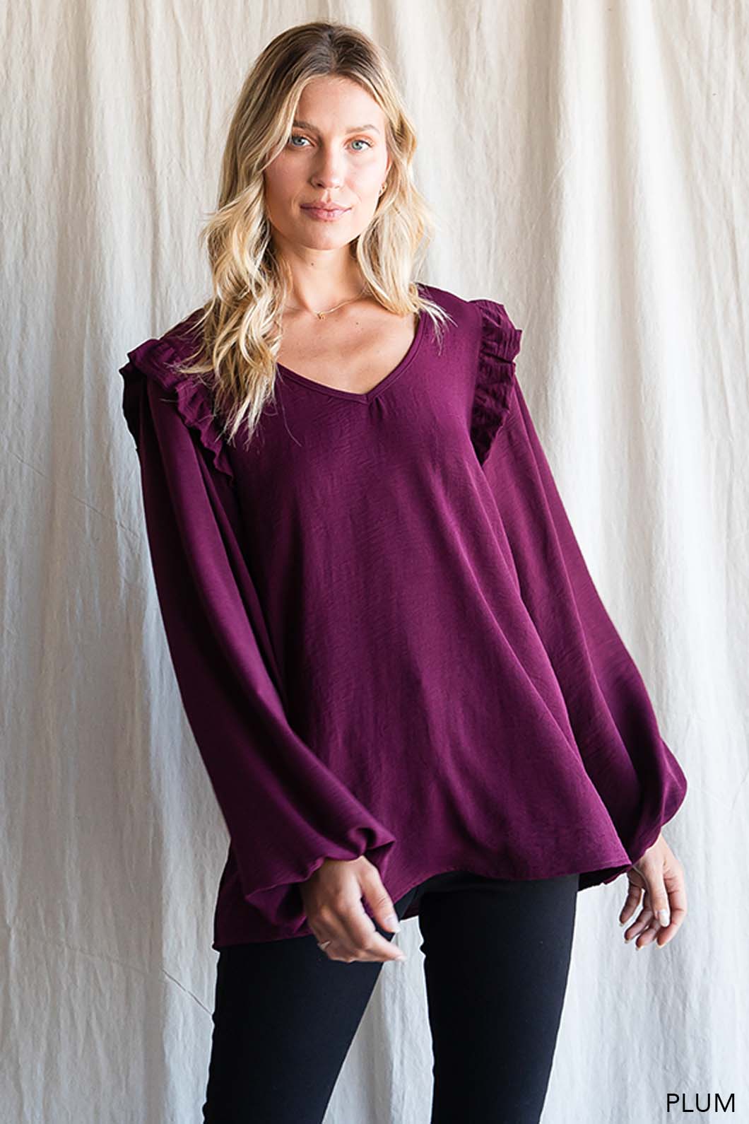 Emma Women's Air Flow Ruffle Shoulder Top