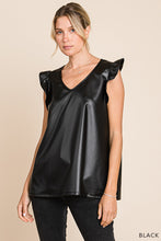 Load image into Gallery viewer, Addison Leather Ruffle V Neck Top
