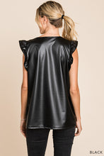 Load image into Gallery viewer, Addison Leather Ruffle V Neck Top
