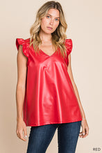 Load image into Gallery viewer, Addison Leather Ruffle V Neck Top
